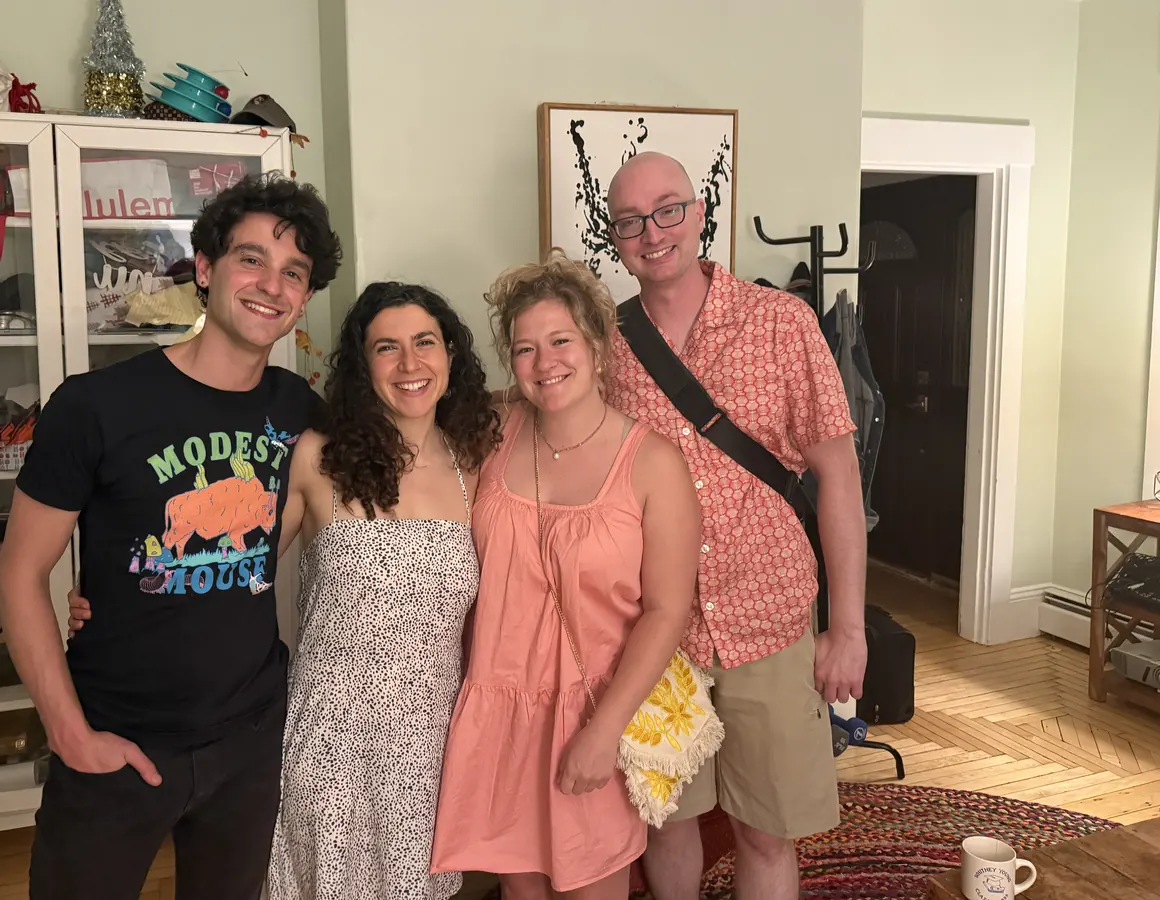 Dressed up with friends in the living room