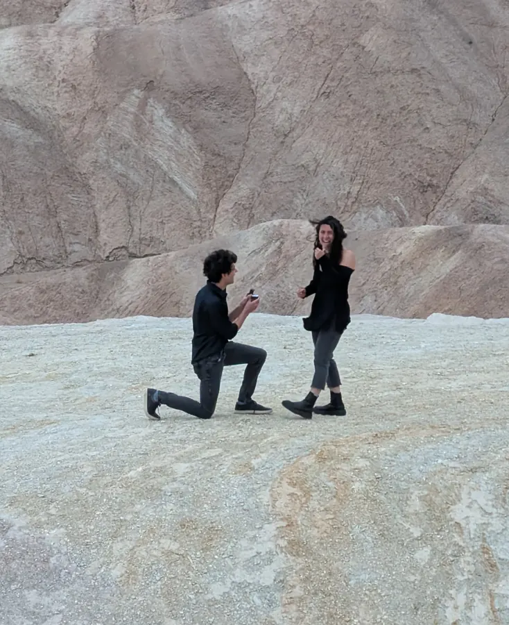 The proposal — down on one knee in Death Valley